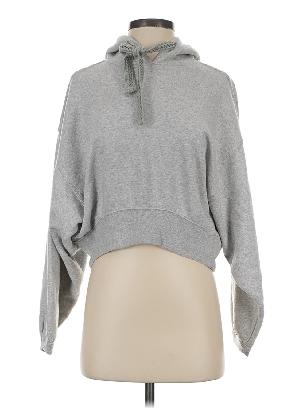 Women's Light Gray Cropped Hoodie with Drawstring